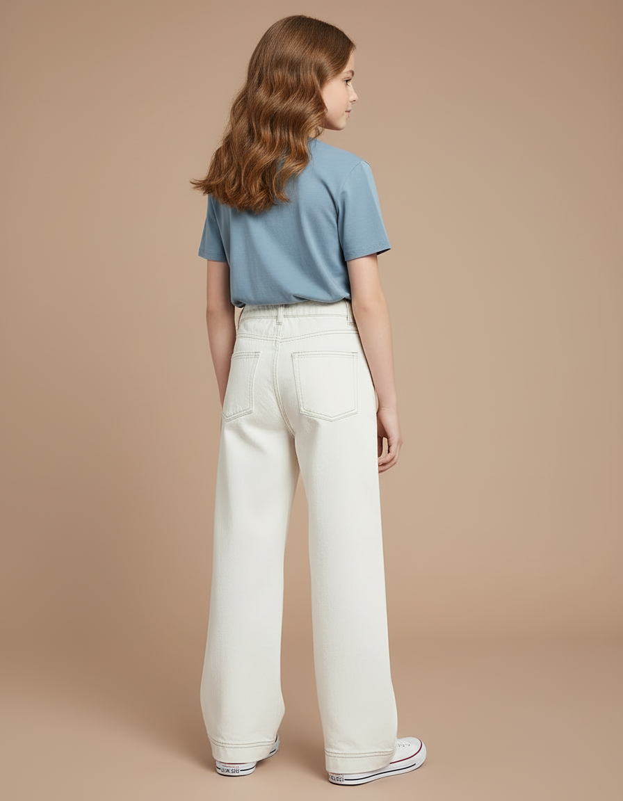 Pantalon Blanc Large Décontracté Fille Denim - Jean - vue 2