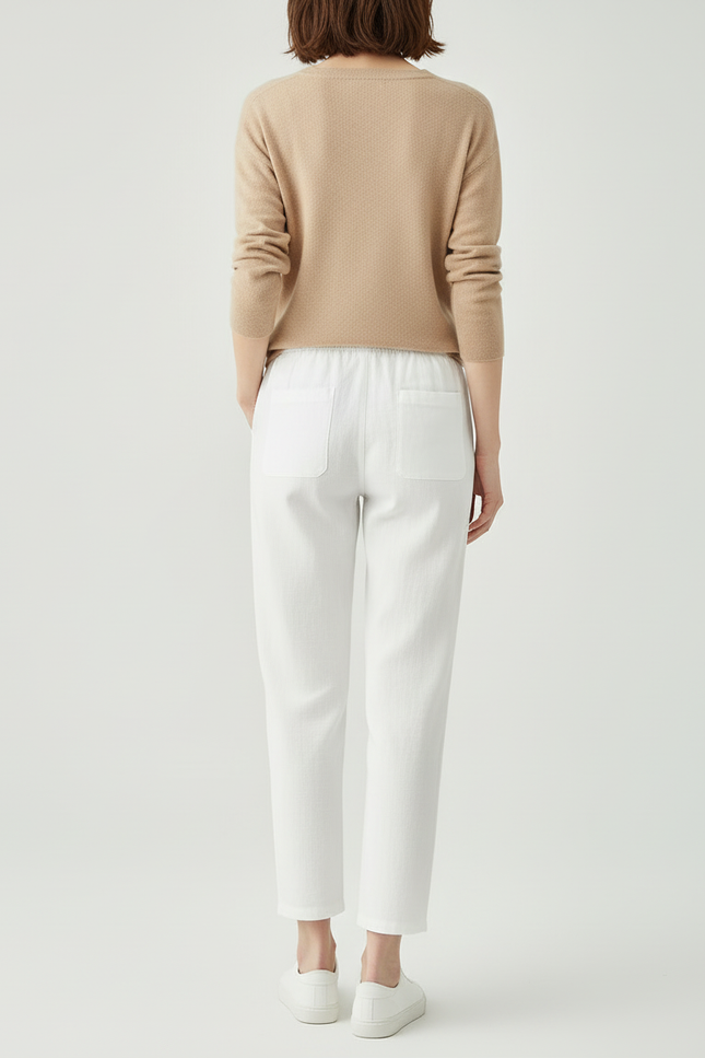 Pantalon Blanc Coton Lin Fluide Décontracté Femme - vue 2