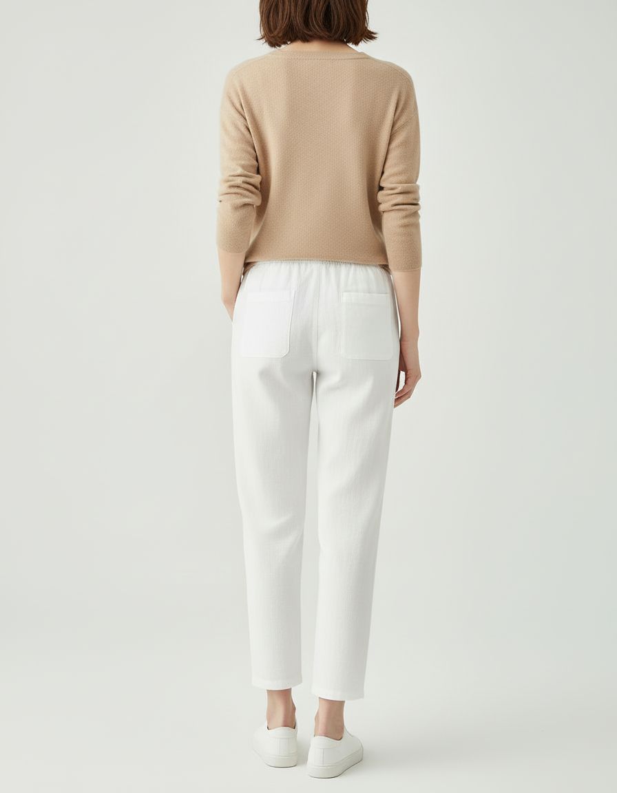 Pantalon Blanc Coton Lin Fluide Décontracté Femme - vue 2