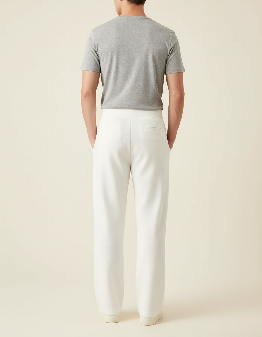 Pantalon Blanc Ample Droit Décontracté Confortable - Molleton - vue 2