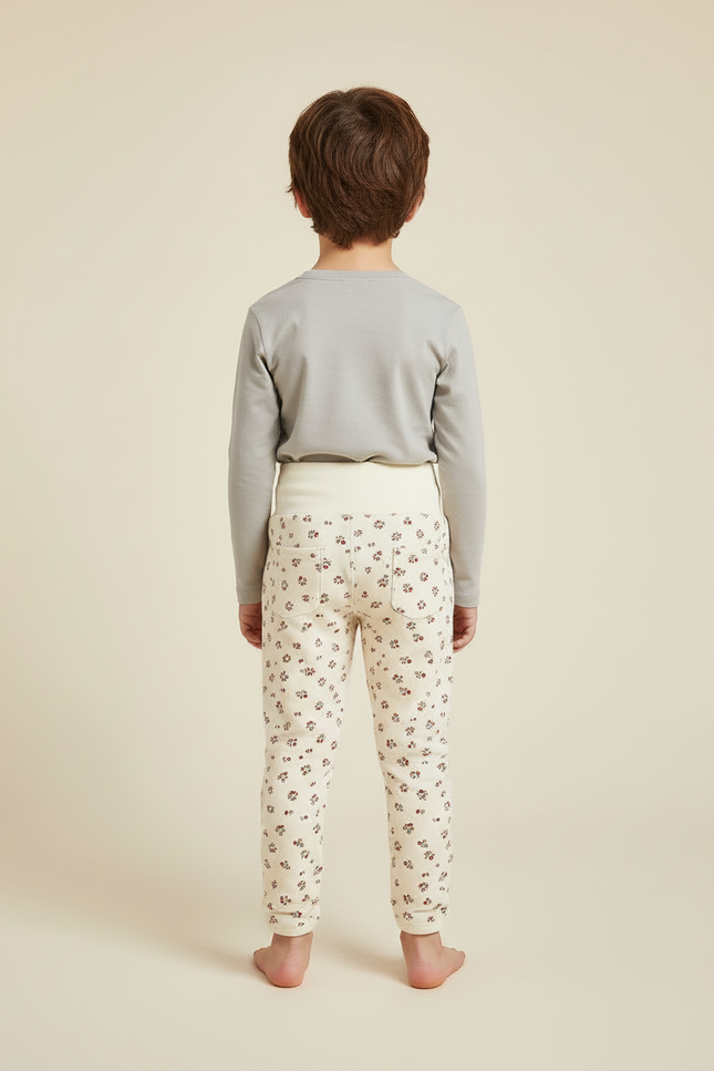 Pantalon Blanc Floral Taille Haute Confortable Enfant - Molleton - vue 2