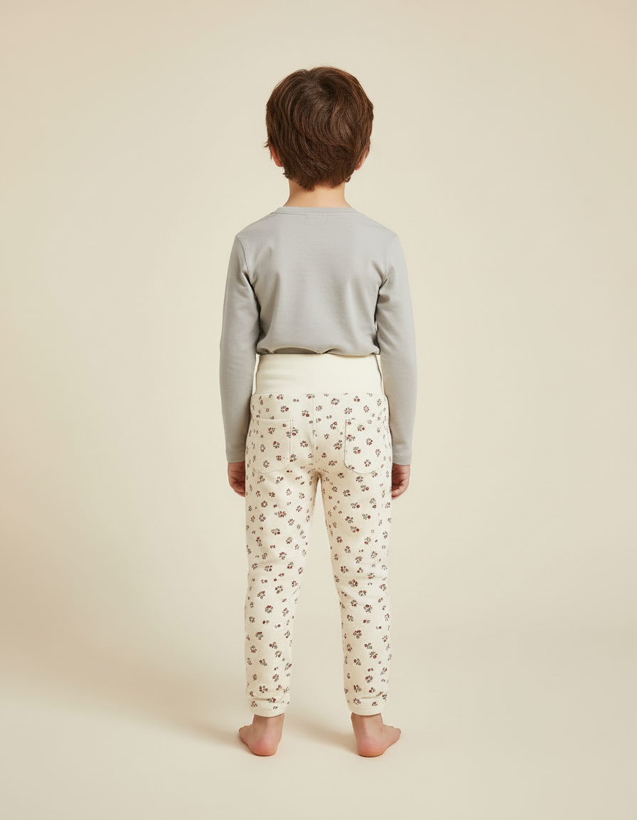 Pantalon Blanc Floral Taille Haute Confortable Enfant - Molleton - vue 2