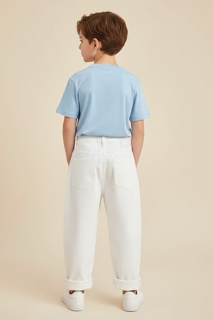 Pantalon Blanc Ample Décontracté Enfant Coton - Jean - vue 2