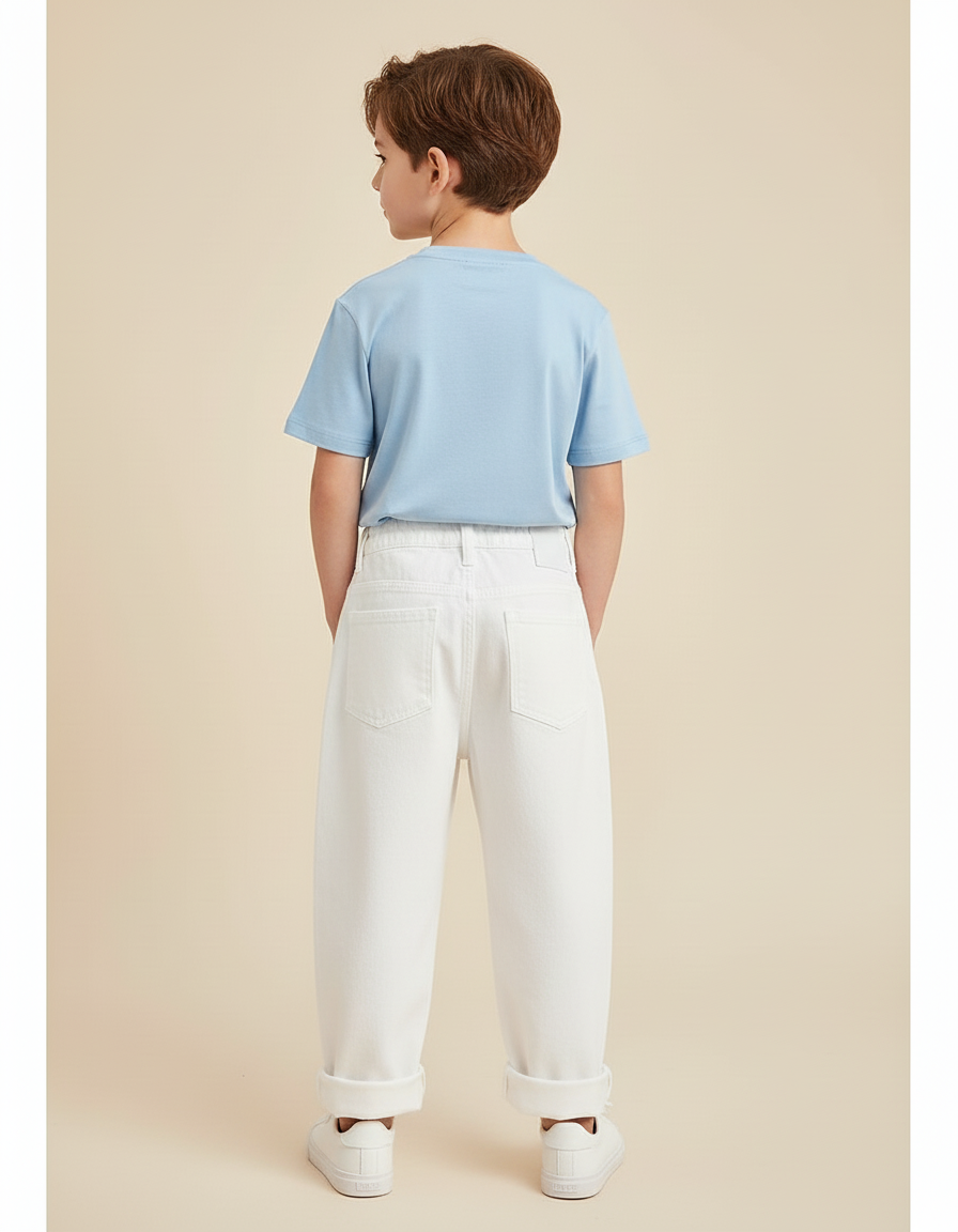 Pantalon Blanc Ample Décontracté Enfant Coton - Jean - vue 2