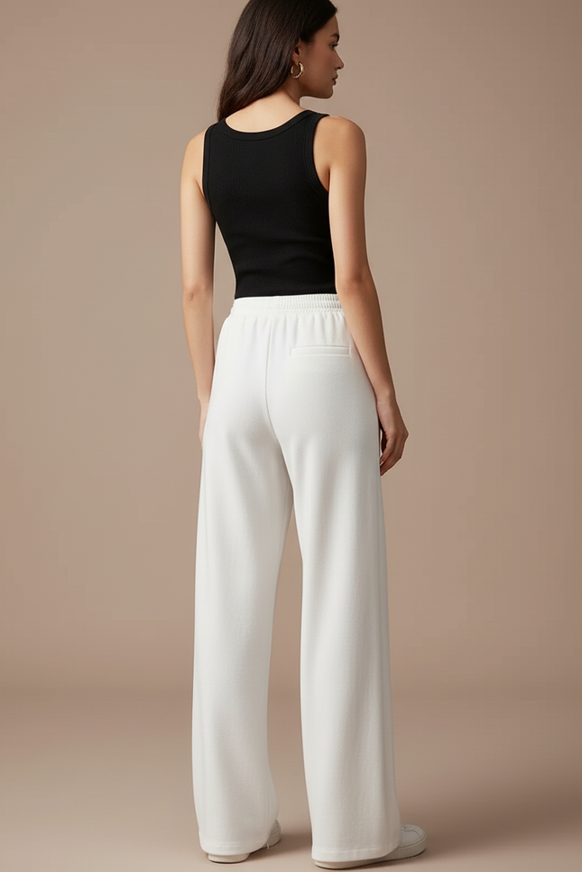Pantalon Blanc Ample Droit Décontracté Femme - Molleton - vue 2