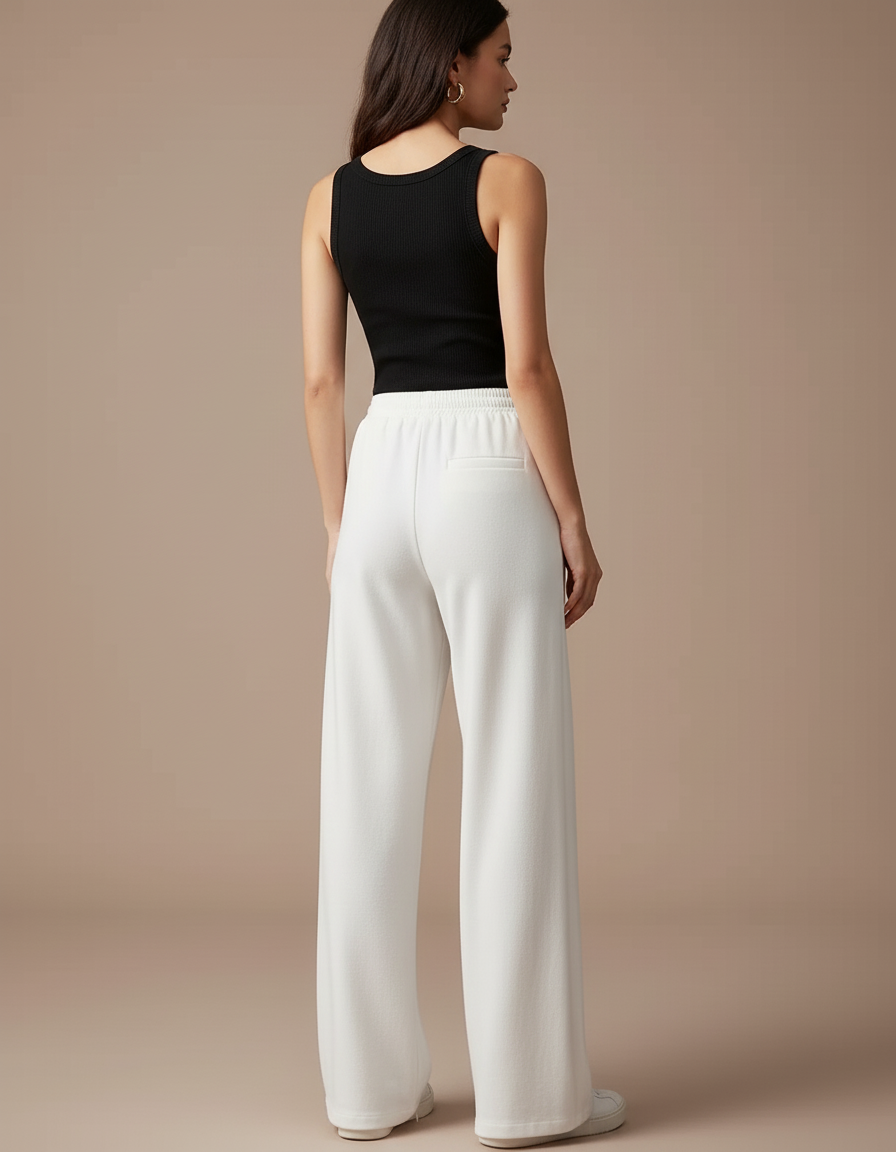 Pantalon Blanc Ample Droit Décontracté Femme - Molleton - vue 2
