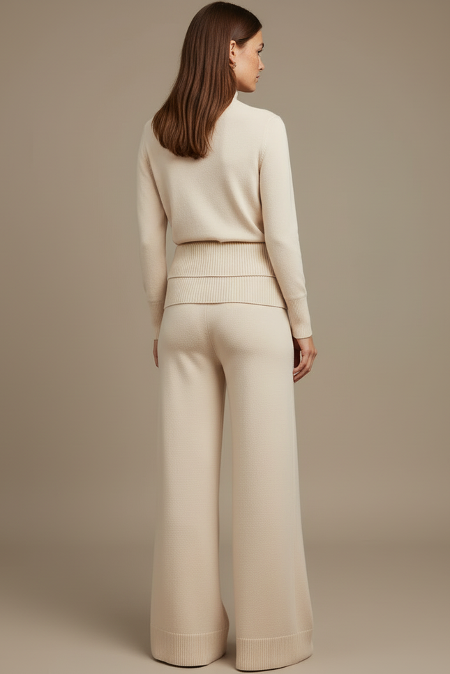 Pantalon Blanc Tricoté Ample Confortable Femme - Beige Maille - vue 2