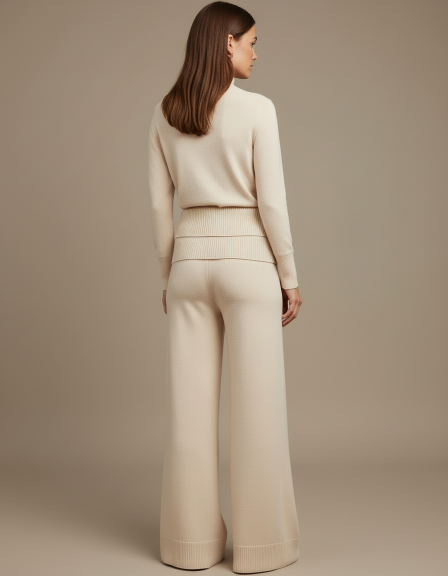 Pantalon Blanc Tricoté Ample Confortable Femme - Beige Maille - vue 2