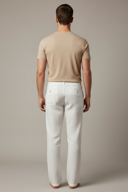 Pantalon Blanc Lin Coupe Droite Homme Décontracté - vue 2