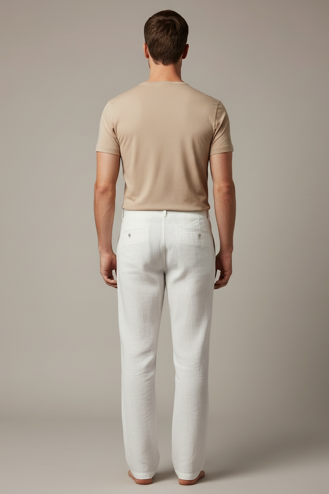 Pantalon Blanc Lin Coupe Droite Homme Décontracté - vue 2