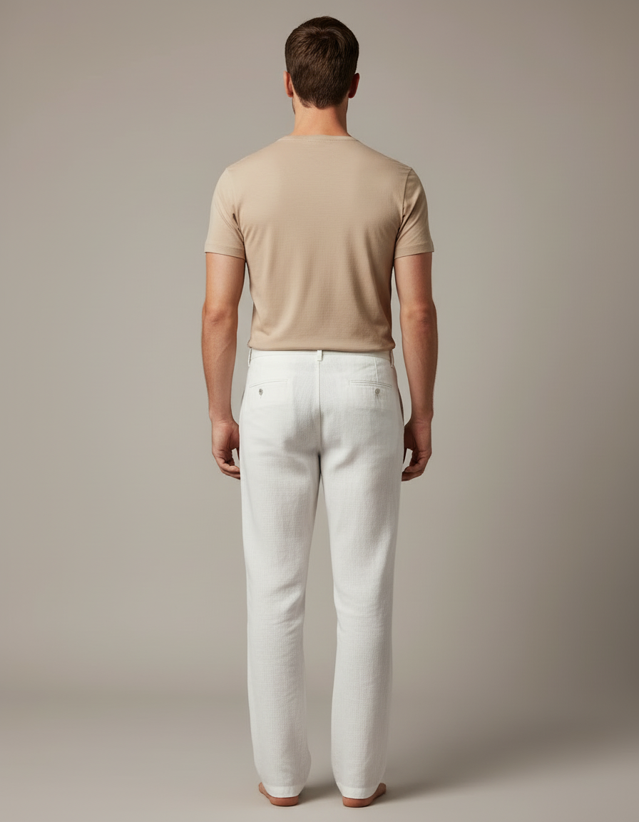 Pantalon Blanc Lin Coupe Droite Homme Décontracté - vue 2