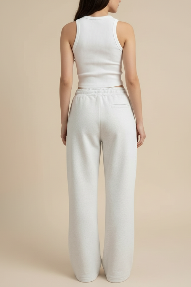 Pantalon Blanc Ample Décontracté Coton Molletonné Femme - Gris - vue 2