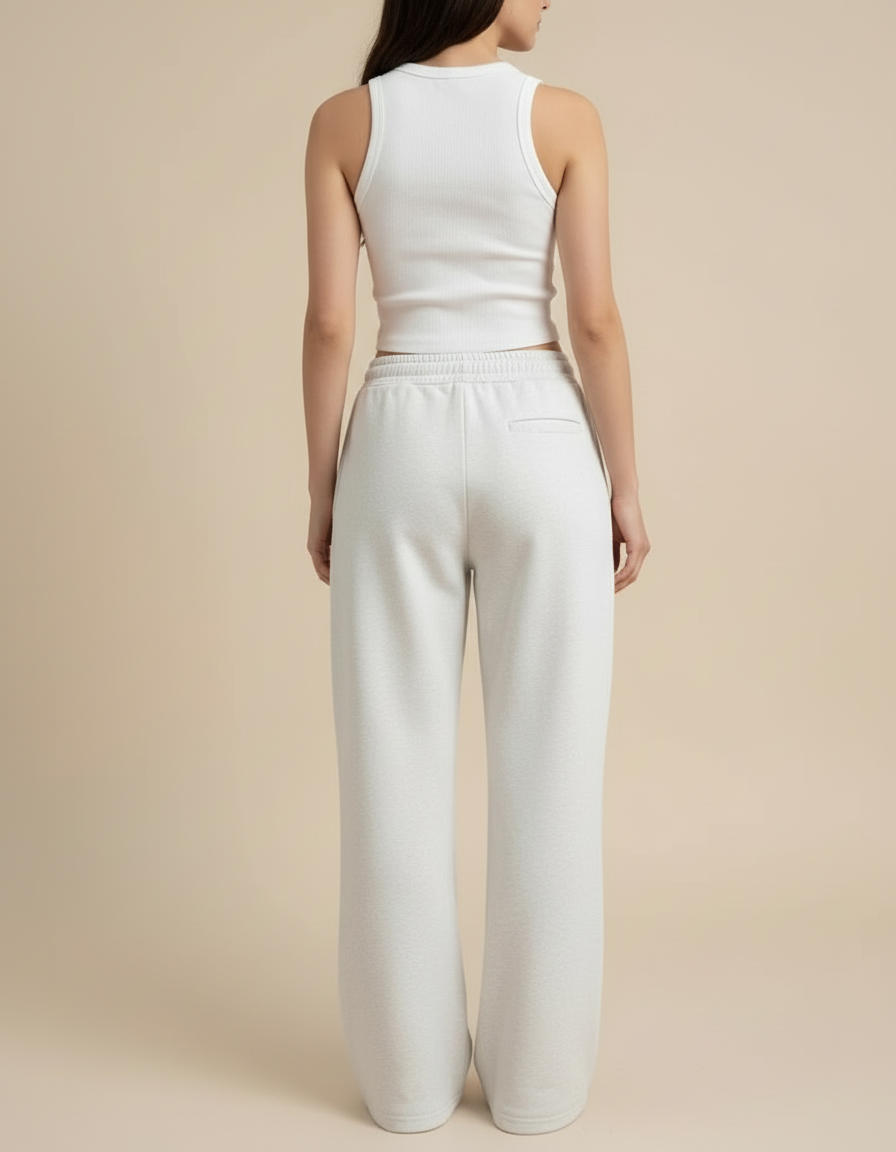 Pantalon Blanc Ample Décontracté Coton Molletonné Femme - Gris - vue 2