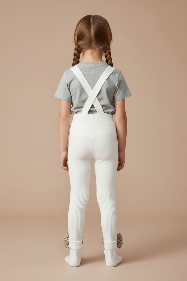 Pantalon Blanc Salopette Côtelé Enfant Nœud Papillon - Molleton - vue 2