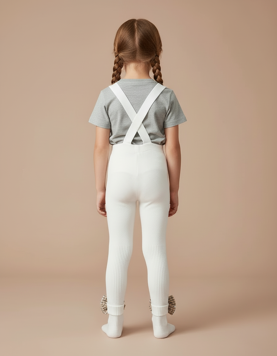 Pantalon Blanc Salopette Côtelé Enfant Nœud Papillon - Molleton - vue 2