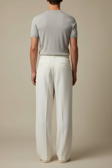 Pantalon Blanc Ample Plissé Décontracté Homme - Gabardine - vue 2