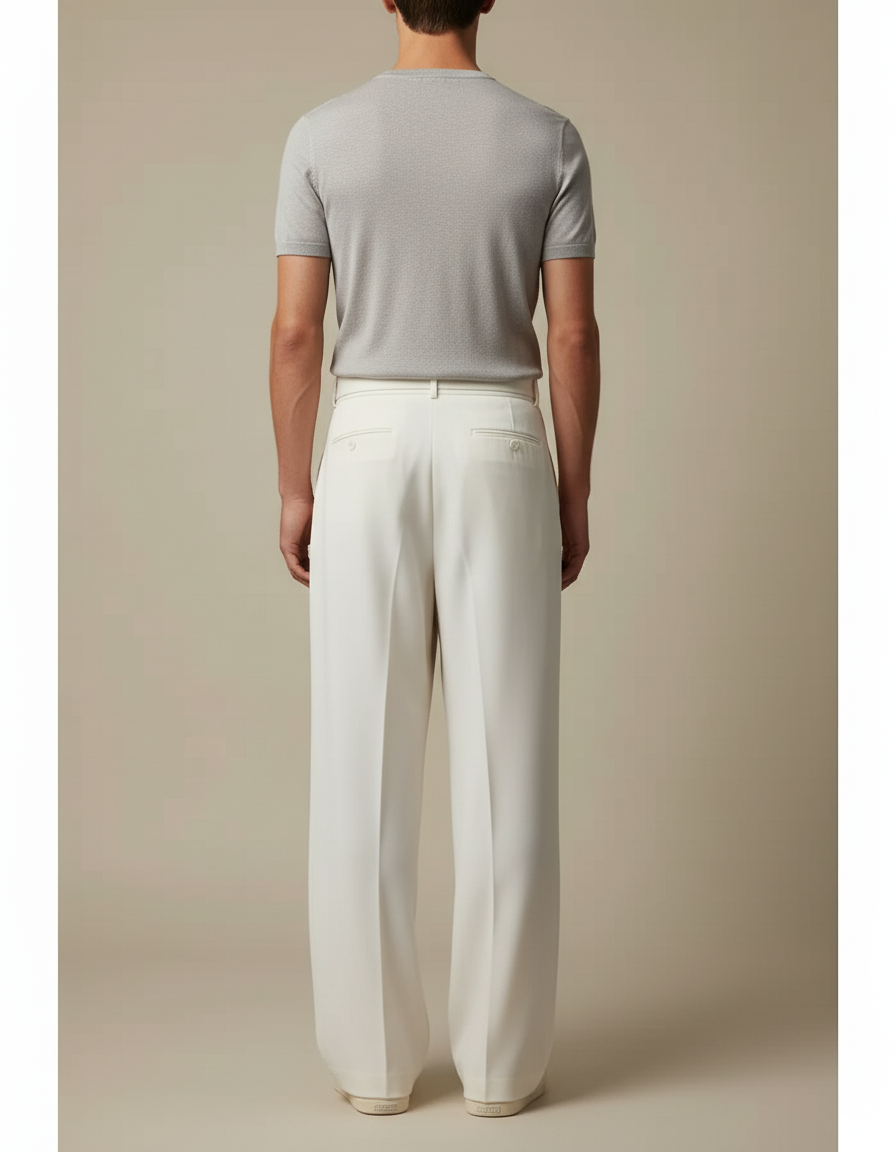 Pantalon Blanc Ample Plissé Décontracté Homme - Gabardine - vue 2