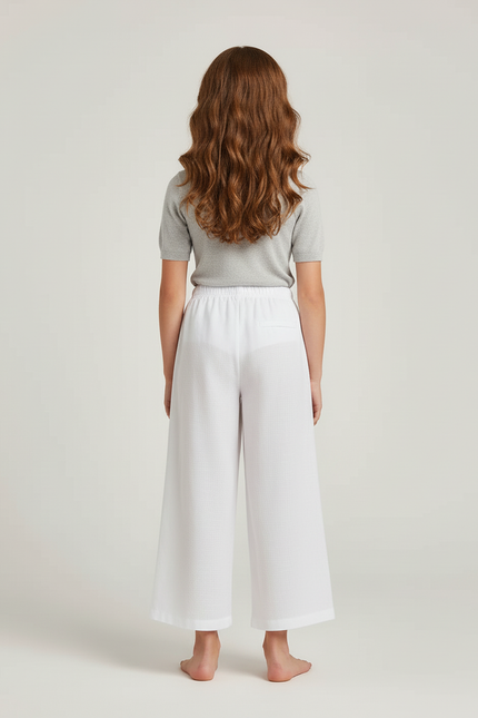 Pantalon Blanc Ample Lin Culotte Fille Décontracté - vue 2