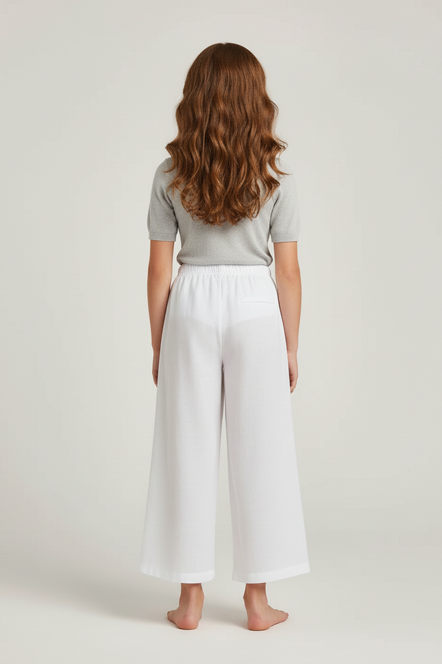 Pantalon Blanc Ample Lin Culotte Fille Décontracté - vue 2