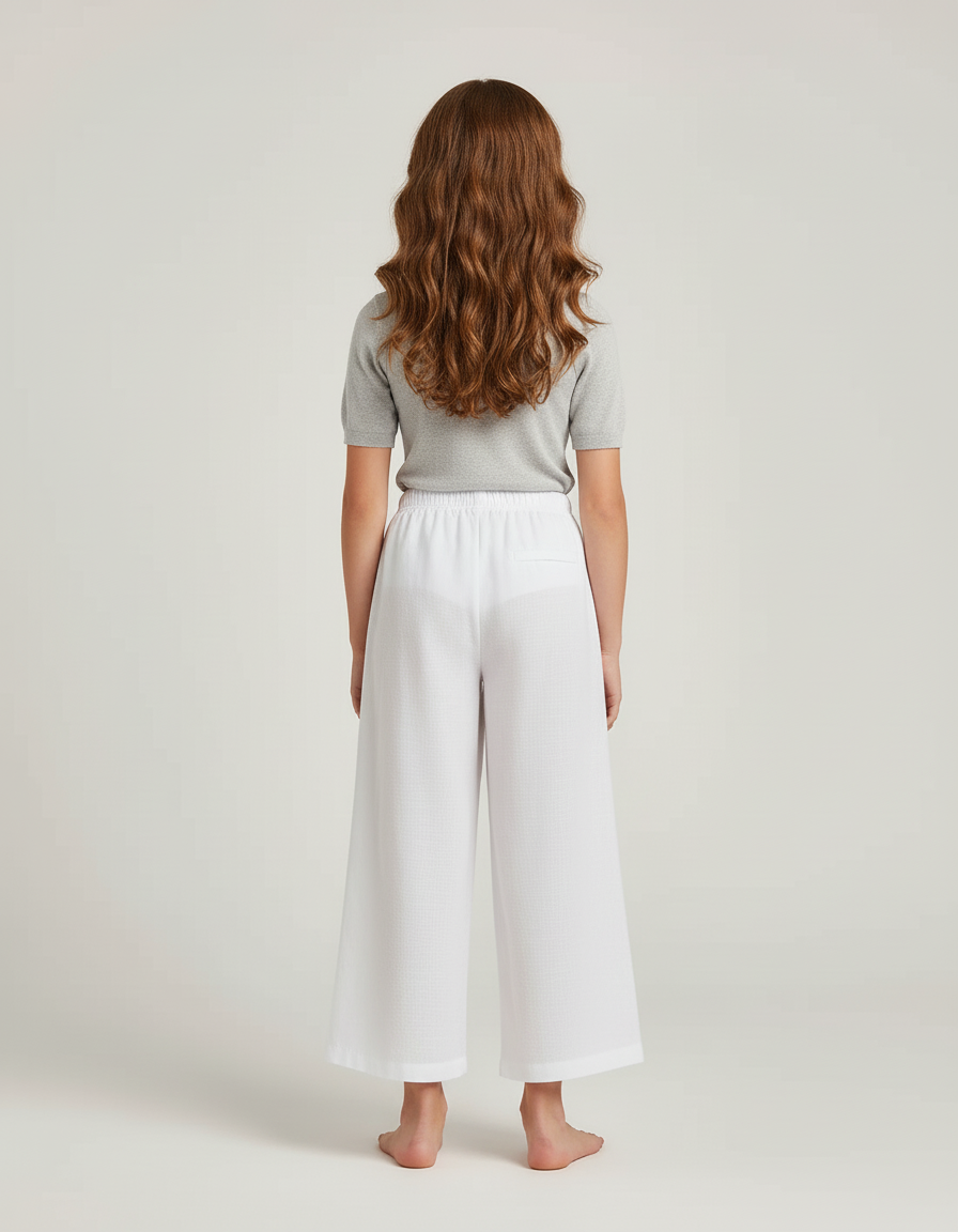 Pantalon Blanc Ample Lin Culotte Fille Décontracté - vue 2