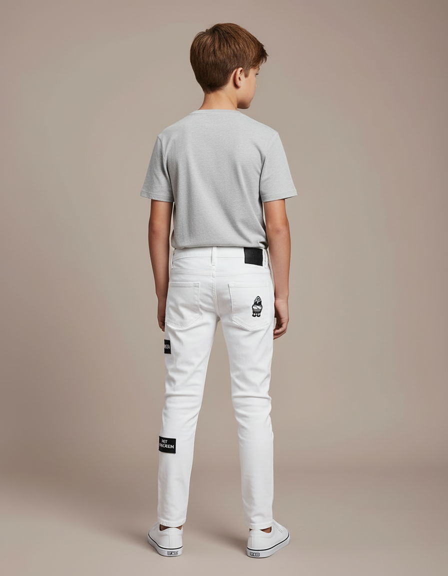 Pantalon Blanc Détruit Patches Garçon Skinny - Jean - vue 2