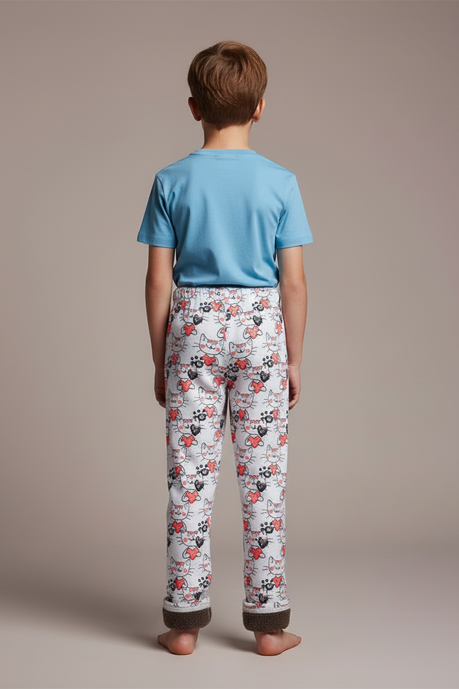 Pantalon Blanc Polaire Imprimé Chat Confortable Enfant - Molleton - vue 2