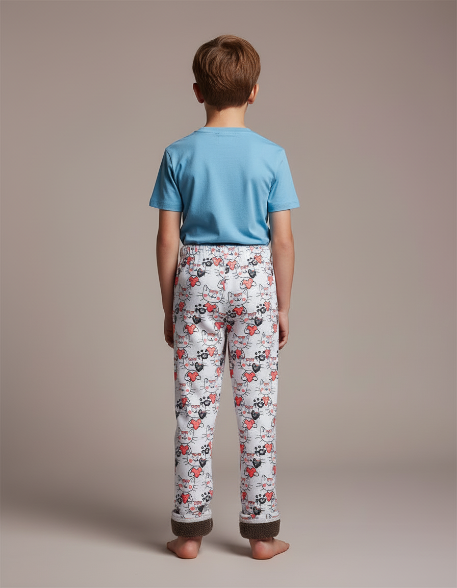 Pantalon Blanc Polaire Imprimé Chat Confortable Enfant - Molleton - vue 2