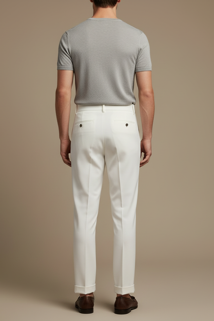 Pantalon Blanc Plissé Taille Haute Élégant Formel Homme - Gabardine - vue 2