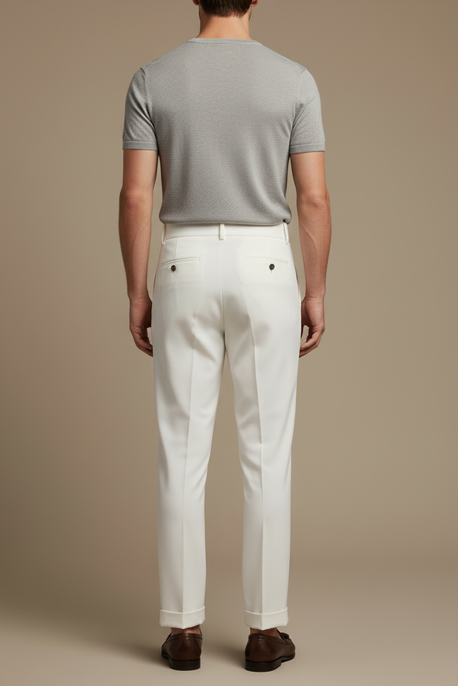 Pantalon Blanc Plissé Taille Haute Élégant Formel Homme - Gabardine - vue 2