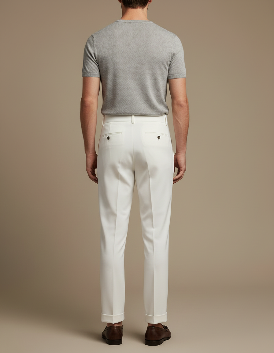 Pantalon Blanc Plissé Taille Haute Élégant Formel Homme - Gabardine - vue 2