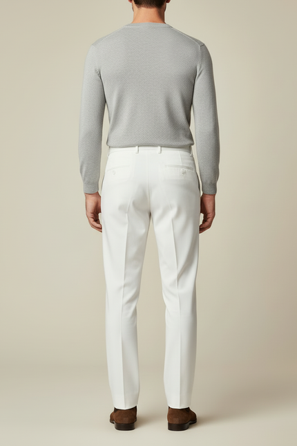 Pantalon Blanc Homme Droit Plissé Élégant Décontracté - Gabardine - vue 2