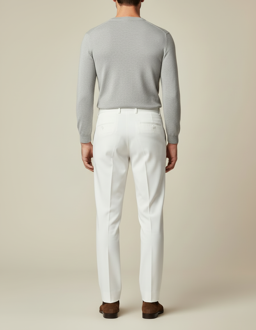 Pantalon Blanc Homme Droit Plissé Élégant Décontracté - Gabardine - vue 2