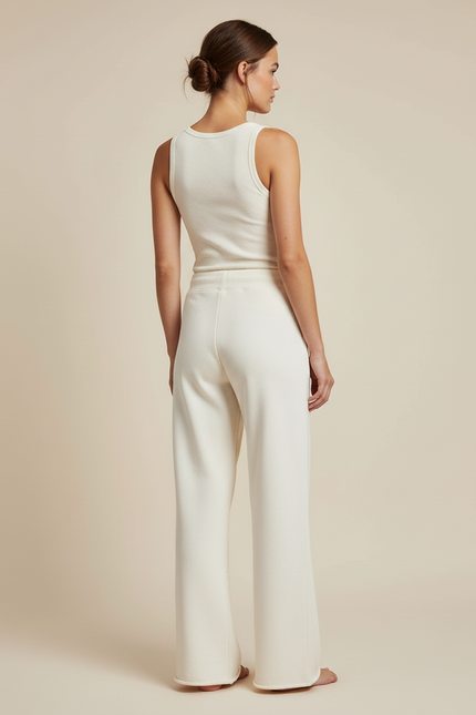Pantalon Blanc Coton Ample Décontracté Fluide - Molleton - vue 2