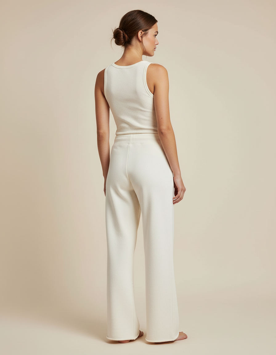 Pantalon Blanc Coton Ample Décontracté Fluide - Molleton - vue 2