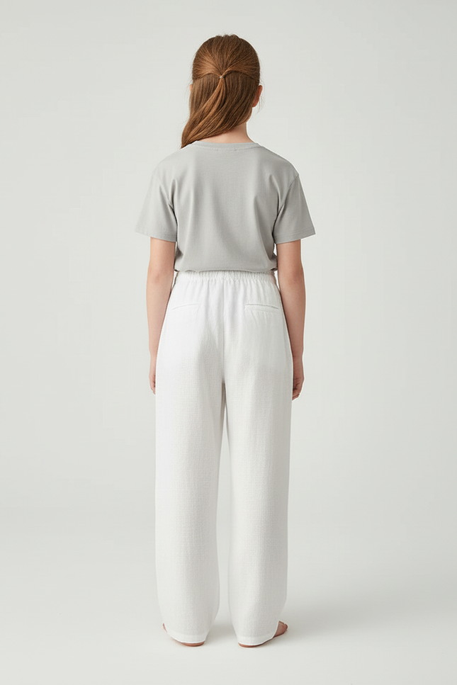 Pantalon Blanc Lin Ample Décontracté Droit Enfant - vue 2