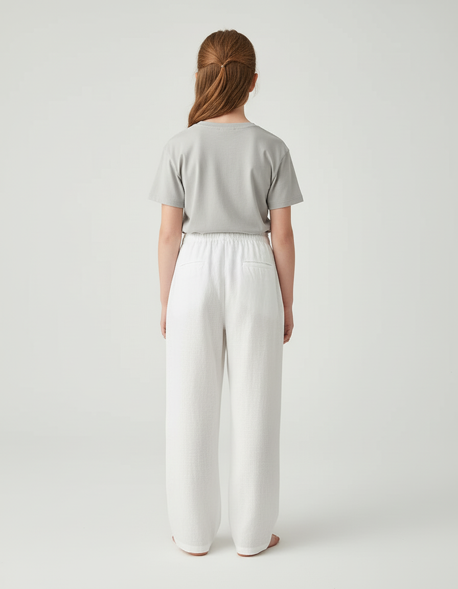 Pantalon Blanc Lin Ample Décontracté Droit Enfant - vue 2