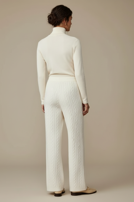 Pantalon Blanc Tricoté Câblé Droit Confortable Femme - Maille - vue 2