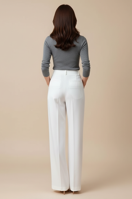 Pantalon Blanc Fluide Ample Taille Haute Femme - Polyester - vue 2