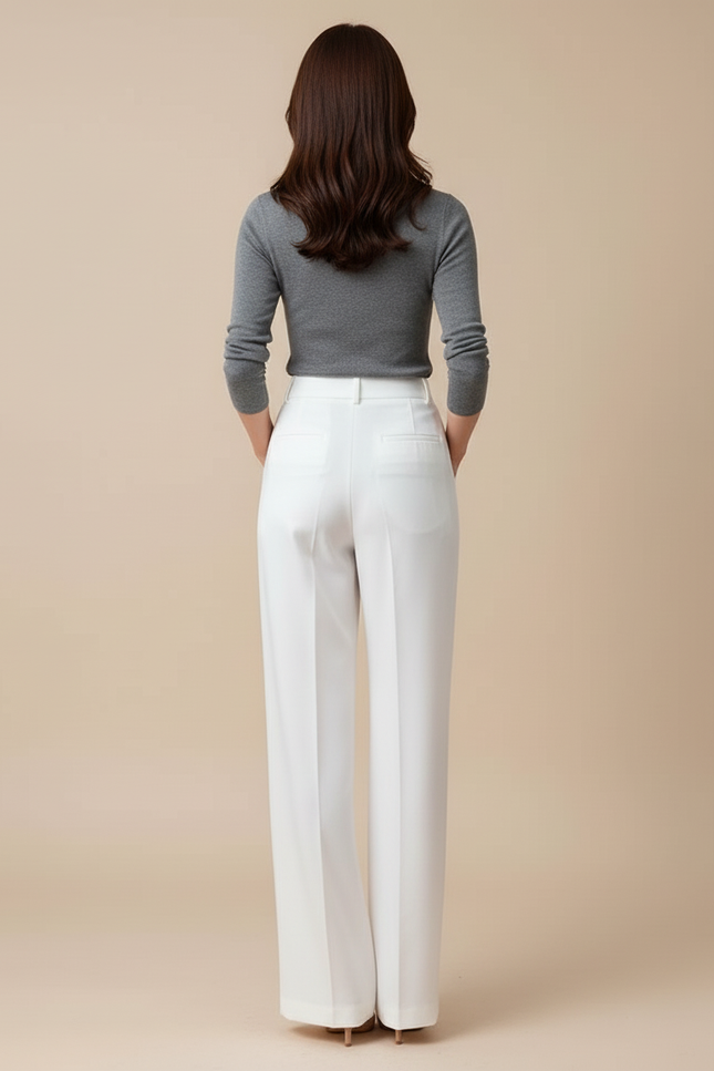 Pantalon Blanc Fluide Ample Taille Haute Femme - Polyester - vue 2