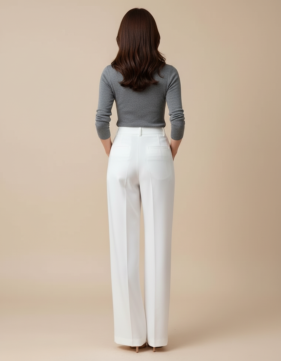 Pantalon Blanc Fluide Ample Taille Haute Femme - Polyester - vue 2