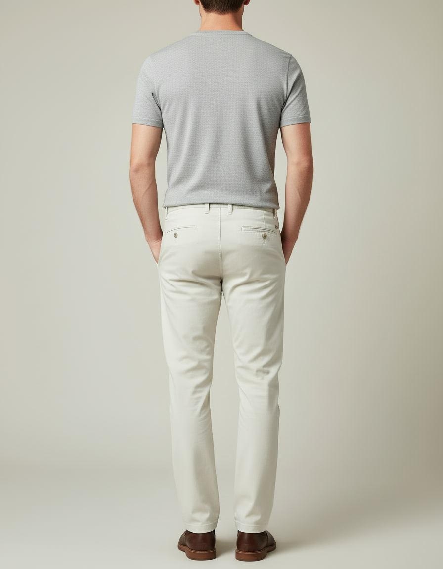 Pantalon Blanc Coton Slim Chino Droit Homme - Beige - vue 2