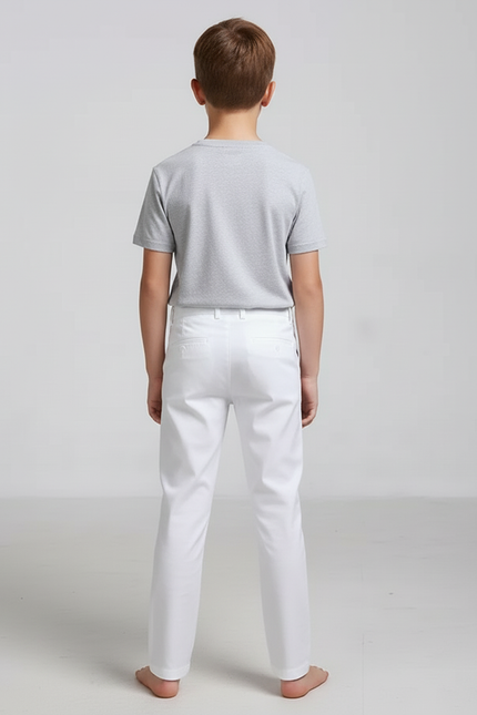 Pantalon Blanc Garçon Coupe Droite Classique - Gabardine - vue 2