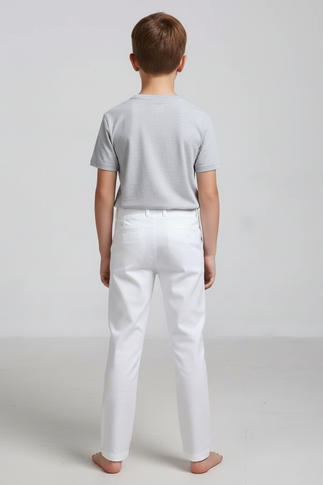 Pantalon Blanc Garçon Coupe Droite Classique - Gabardine - vue 2