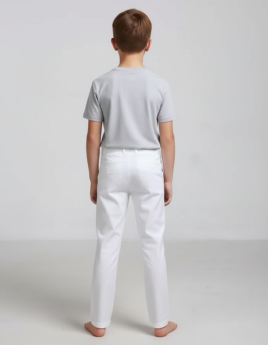 Pantalon Blanc Garçon Coupe Droite Classique - Gabardine - vue 2