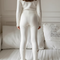 Pantalon Blanc Tricoté Côtelé Doublé Polaire Enfant - Maille