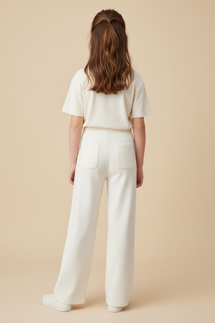 Pantalon Blanc Droit Ample Cordon Confortable Fille - Maille - vue 2