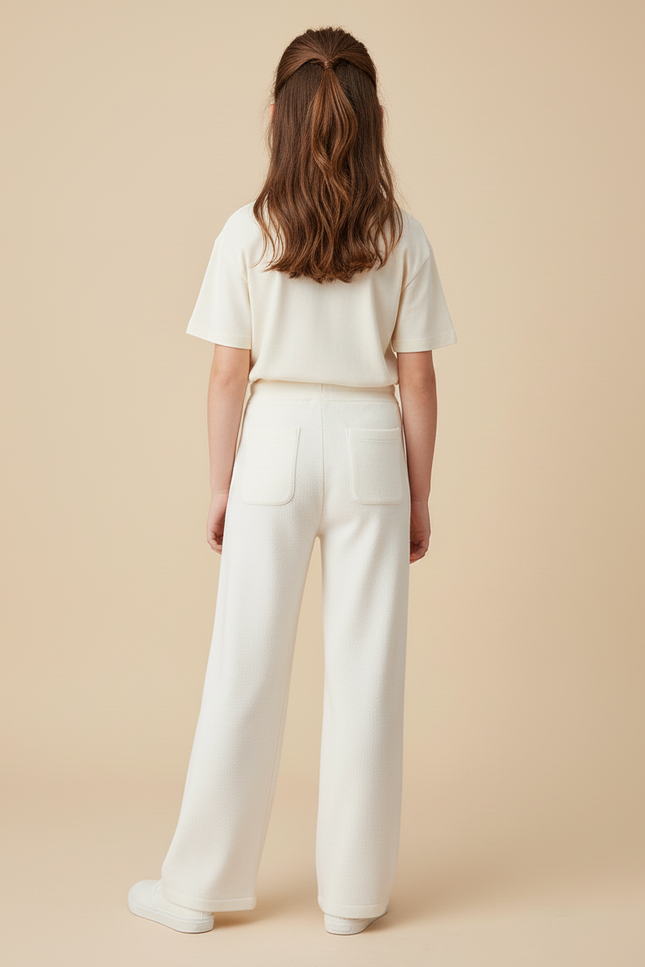Pantalon Blanc Droit Ample Cordon Confortable Fille - Maille - vue 2