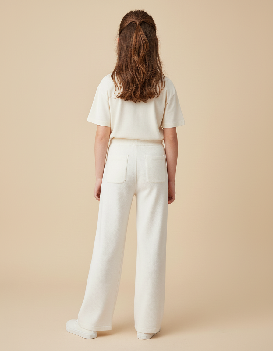 Pantalon Blanc Droit Ample Cordon Confortable Fille - Maille - vue 2