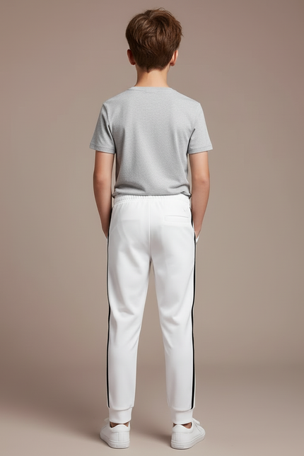 Pantalon Blanc Jogging Rayures Noires Confortable Enfant - Molleton - vue 2