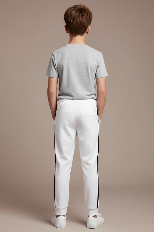 Pantalon Blanc Jogging Rayures Noires Confortable Enfant - Molleton - vue 2